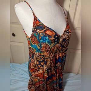 geometric slip dress | multi-colored abstract v-neck